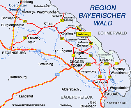 Anfahrt nach Lohberg im Bayerischen Wald